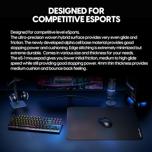 Pulsar Gaming Gears eSports仕様 ゲーミングマウスパッド ES1 低摩擦 ハイブリッドタイプ 滑り止め 国内正規品 42cm x 33cm×4mm (L, Black)